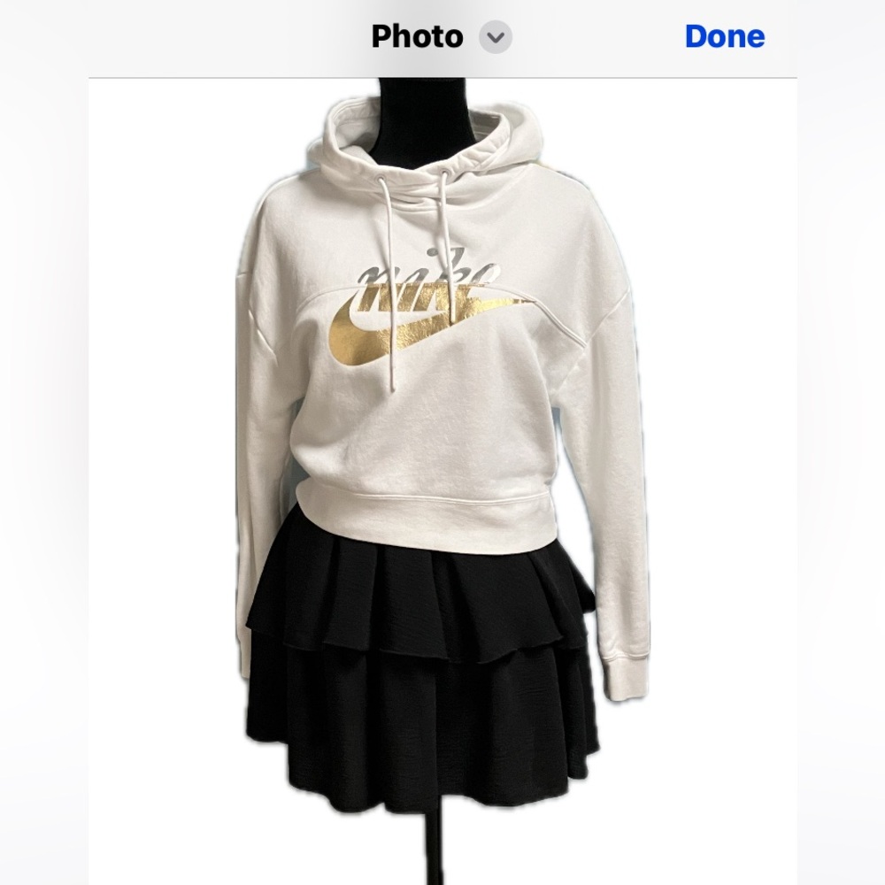 Nike Cropped Hoodie Y2K Metallic Gold /Silver On White Tennis Core XS - Picture 6 of 10